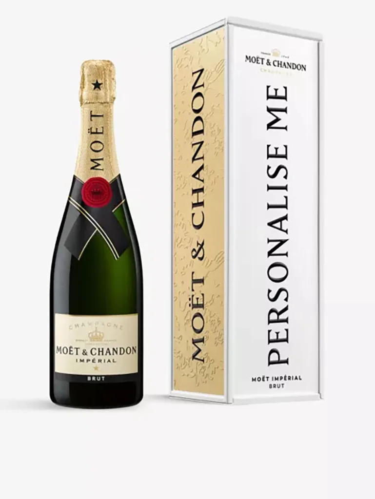 Moet bottle with personalised Christmas gift box
