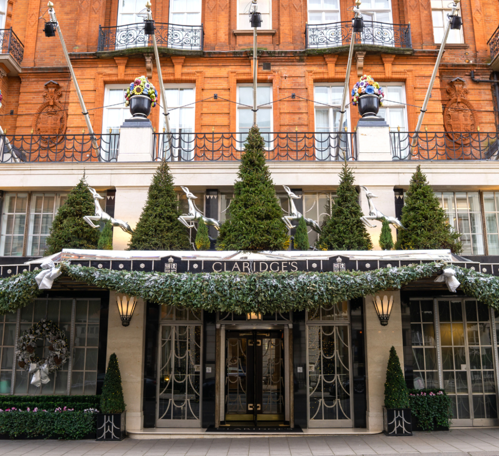 Claridge's hotel entrance in Mayfair - famous 5 star luxury hotel